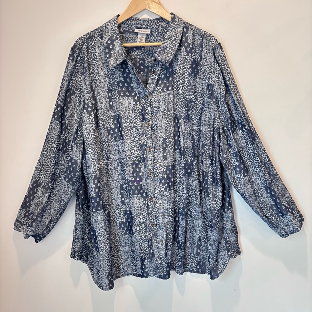 Catherines Lyocell Casual Mixed Floral Patchwork Button Shirt Size 2XL-c125